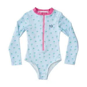 GIRLS' SURF AND TURF ONE PIECE SWIMSUIT IN PALM TREE STRIPE PRINT