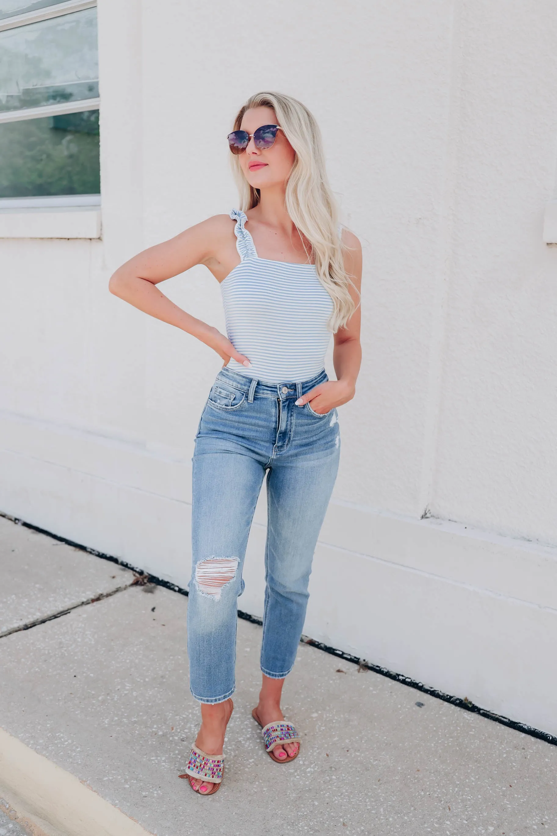 Gisele Striped Bodysuit - Blue