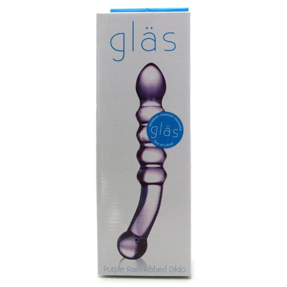 glas Purple Rain Ribbed Glass Dildo