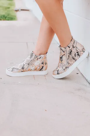 Gleaming Zip Up Platform Sneaker - Snake Print