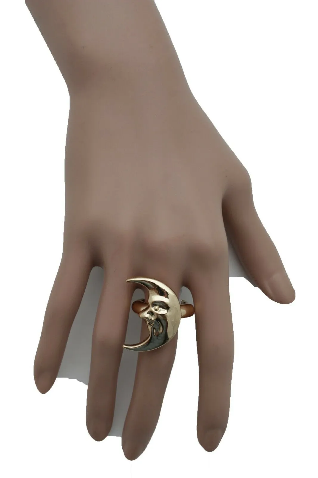 Gold Crescent Moon Man in the Moon Smiling Ring