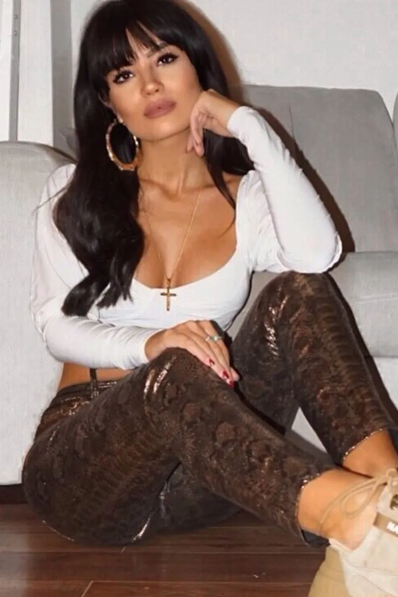 Gold Metallic Coated Snake Print Jeans - Tamsin