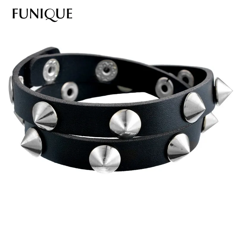 Gothic Punk Metal Cone Stud Spikes Rivet Leather Bracelet Wristband Cuff Bangle Cool Men Women Multilayer Bracelet