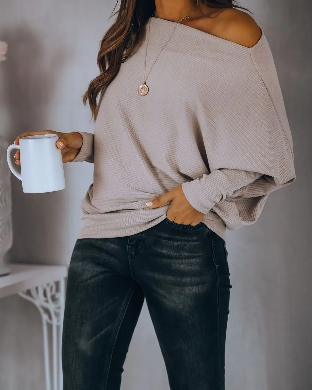 Grateful Dolman Knit Top - Beige