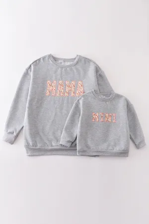 Gray Mama&mini Applique Fleece Mom&me Sweatshirt