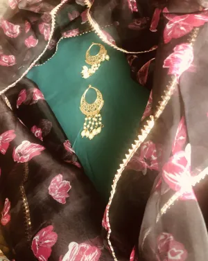 Green and Black Organza Dupatta Salwar Suit