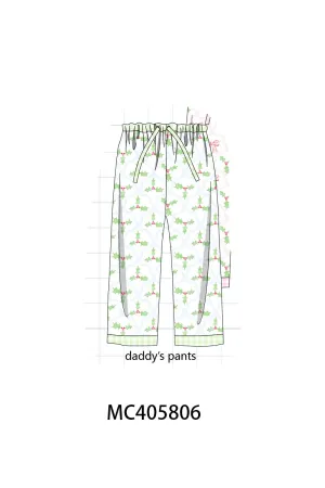 Green Christmas Holly Print Men Pajamas Pants