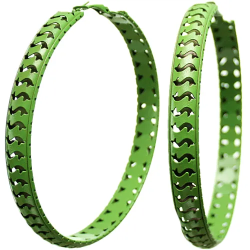 Green Large Cutout Round Hoop Earrings