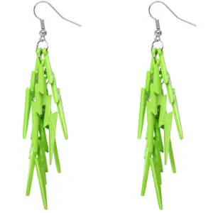Green Lightning Thunderbolt Dangle Earrings