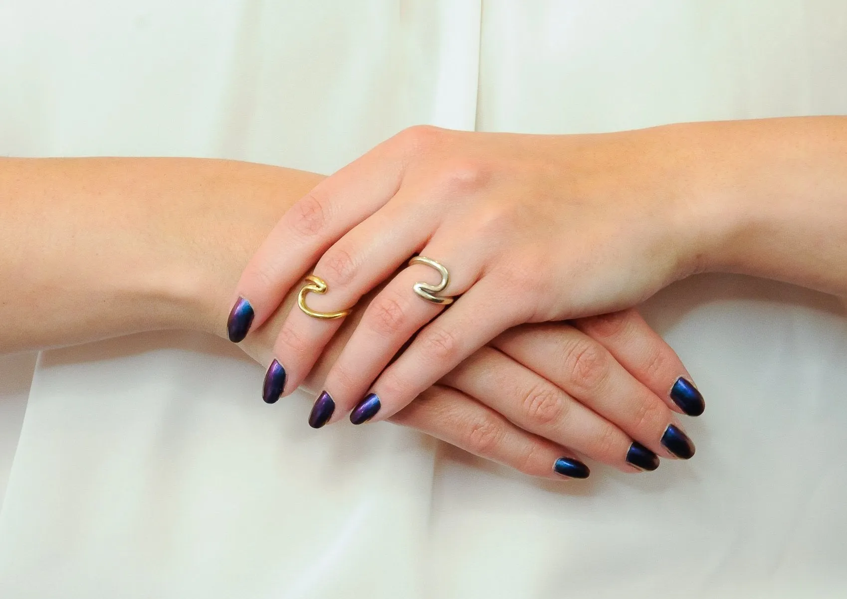 Gucci Vintage 18 Karat Two-Tone Gold Wave Stacking Rings