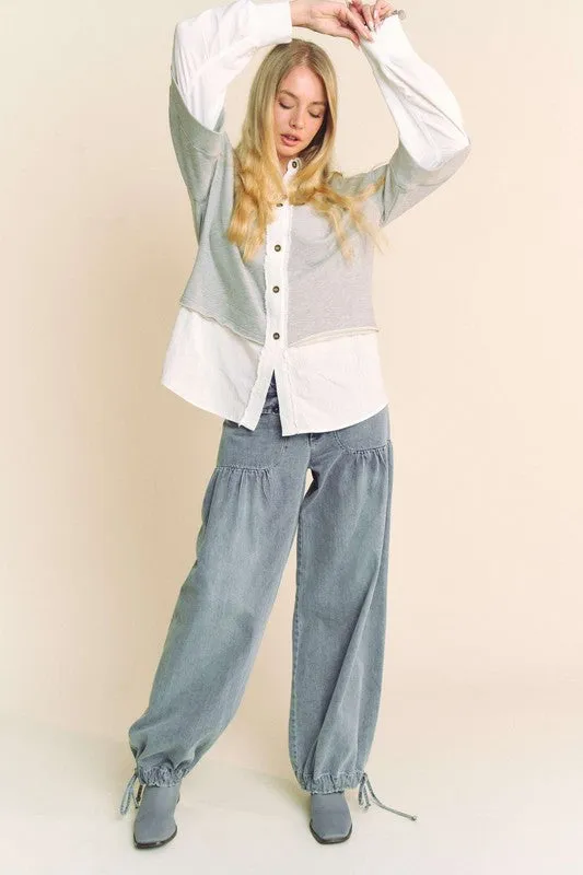 Heather Gray Faux Layered French Terry Contrast Top