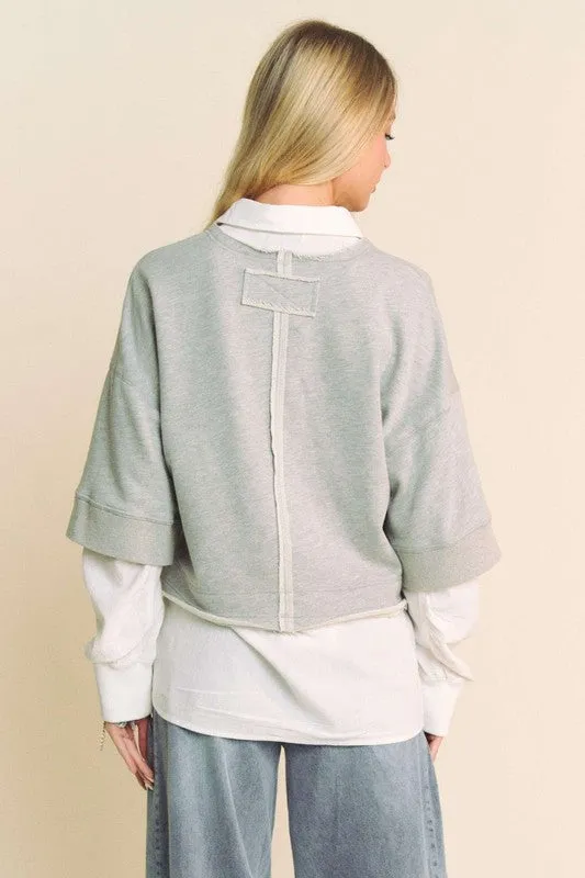 Heather Gray Faux Layered French Terry Contrast Top