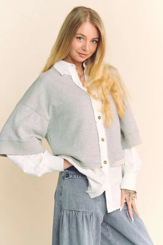 Heather Gray Faux Layered French Terry Contrast Top