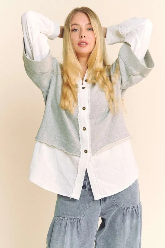 Heather Gray Faux Layered French Terry Contrast Top