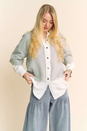 Heather Gray Faux Layered French Terry Contrast Top