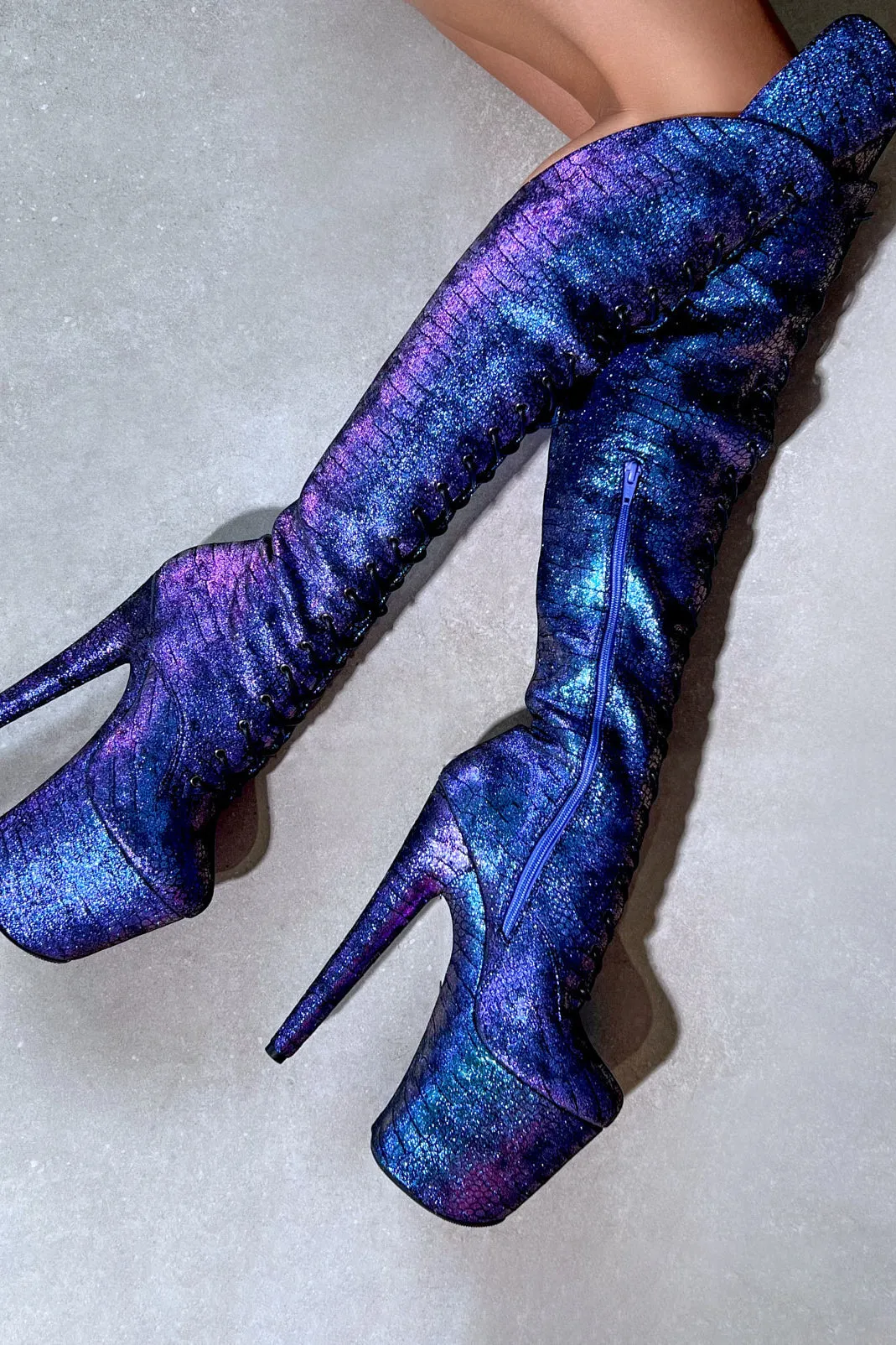 Hella Heels Mermaid Over The Knee 8inch Boots - Midnight
