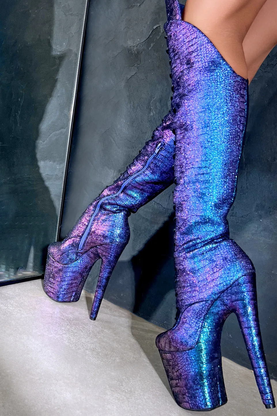 Hella Heels Mermaid Over The Knee 8inch Boots - Midnight