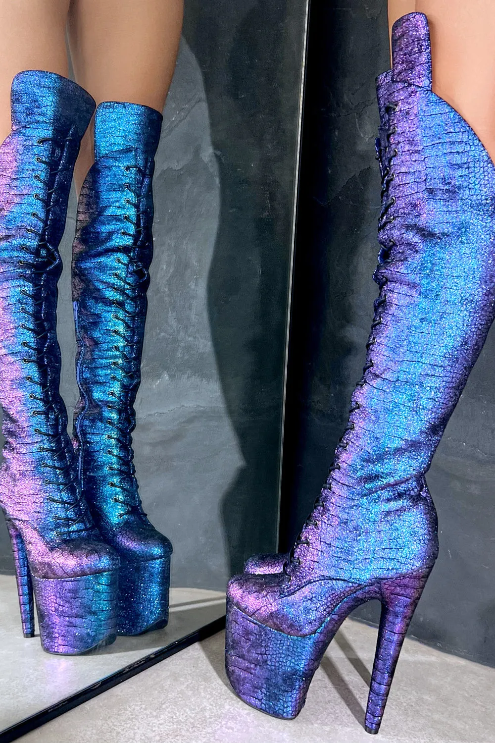 Hella Heels Mermaid Over The Knee 8inch Boots - Midnight