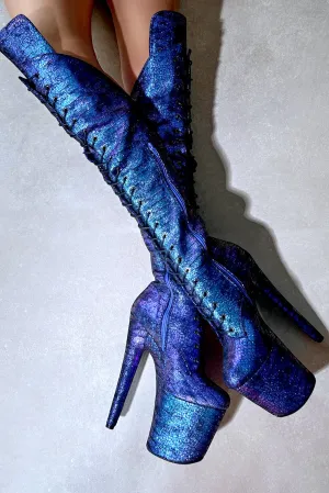 Hella Heels Mermaid Over The Knee 8inch Boots - Midnight