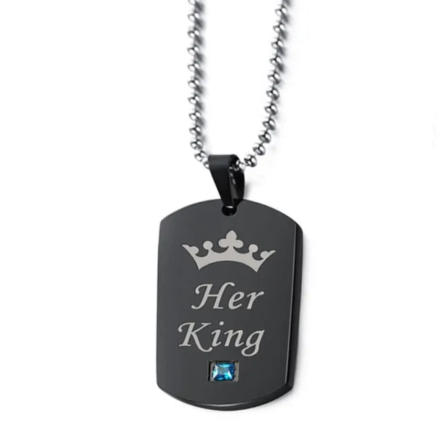 Her King &amp; His Queen Couple Necklaces Lovers Pendant Fashion Crystal Jewelry Gifts