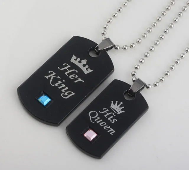 Her King &amp; His Queen Couple Necklaces Lovers Pendant Fashion Crystal Jewelry Gifts