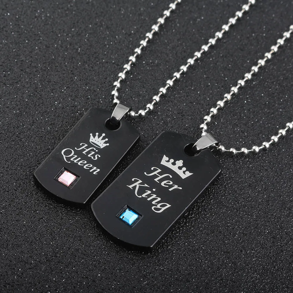 Her King &amp; His Queen Couple Necklaces Lovers Pendant Fashion Crystal Jewelry Gifts