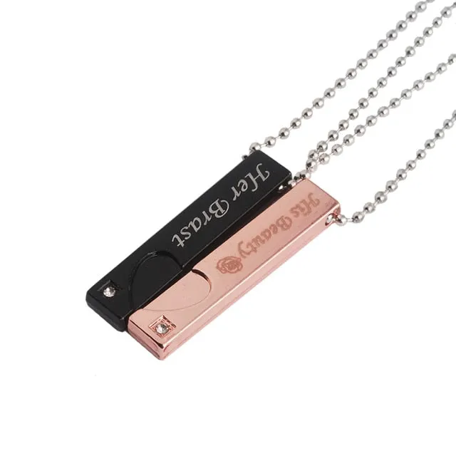 Her King &amp; His Queen Couple Necklaces Lovers Pendant Fashion Crystal Jewelry Gifts