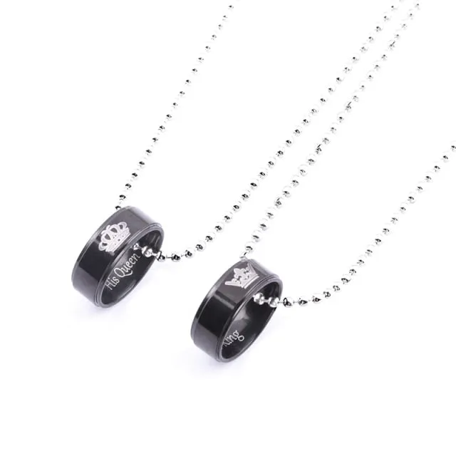 Her King &amp; His Queen Couple Necklaces Lovers Pendant Fashion Crystal Jewelry Gifts