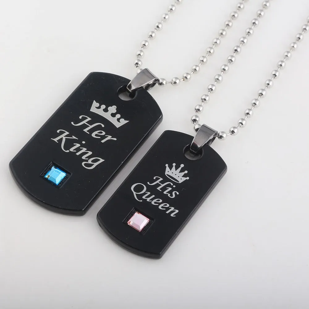 Her King &amp; His Queen Couple Necklaces Lovers Pendant Fashion Crystal Jewelry Gifts
