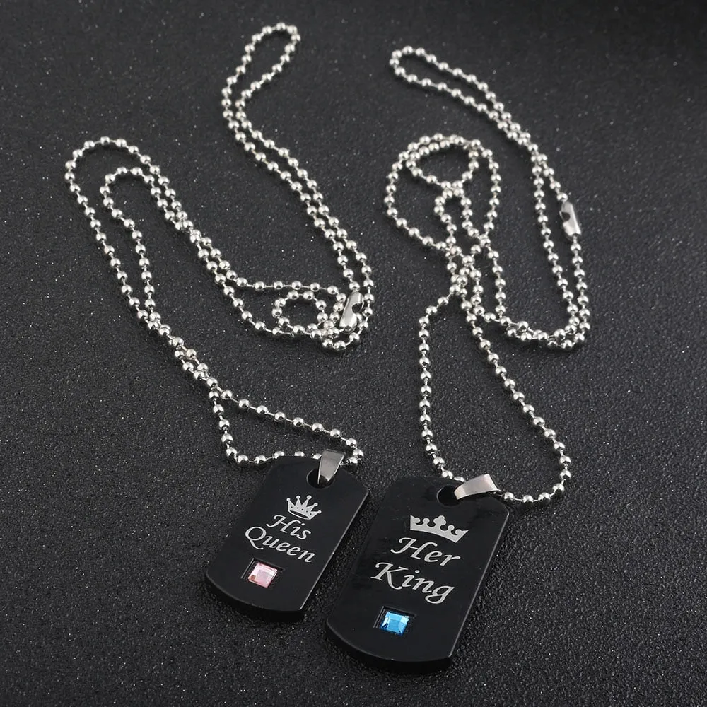 Her King &amp; His Queen Couple Necklaces Lovers Pendant Fashion Crystal Jewelry Gifts