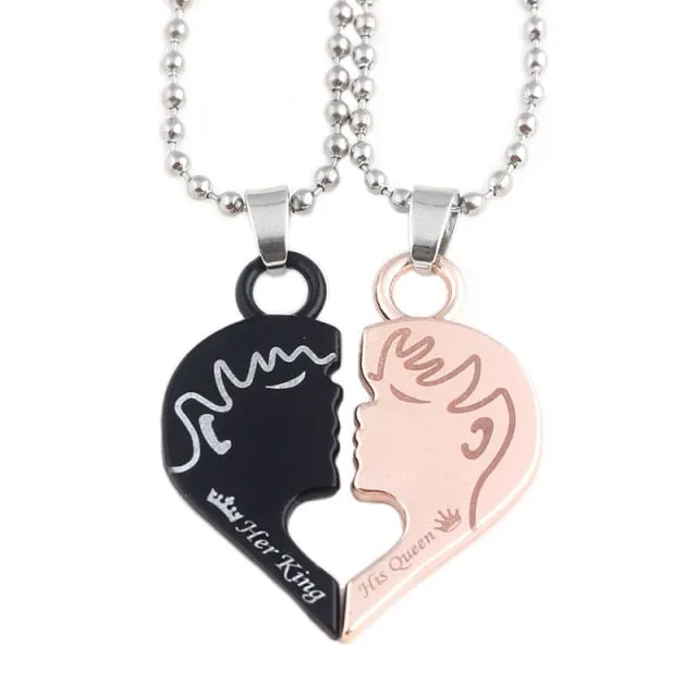 Her King &amp; His Queen Couple Necklaces Lovers Pendant Fashion Crystal Jewelry Gifts
