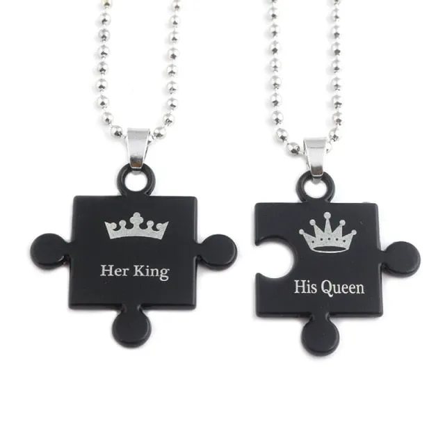 Her King &amp; His Queen Couple Necklaces Lovers Pendant Fashion Crystal Jewelry Gifts