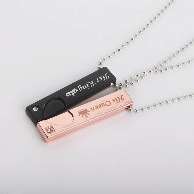 Her King &amp; His Queen Couple Necklaces Lovers Pendant Fashion Crystal Jewelry Gifts