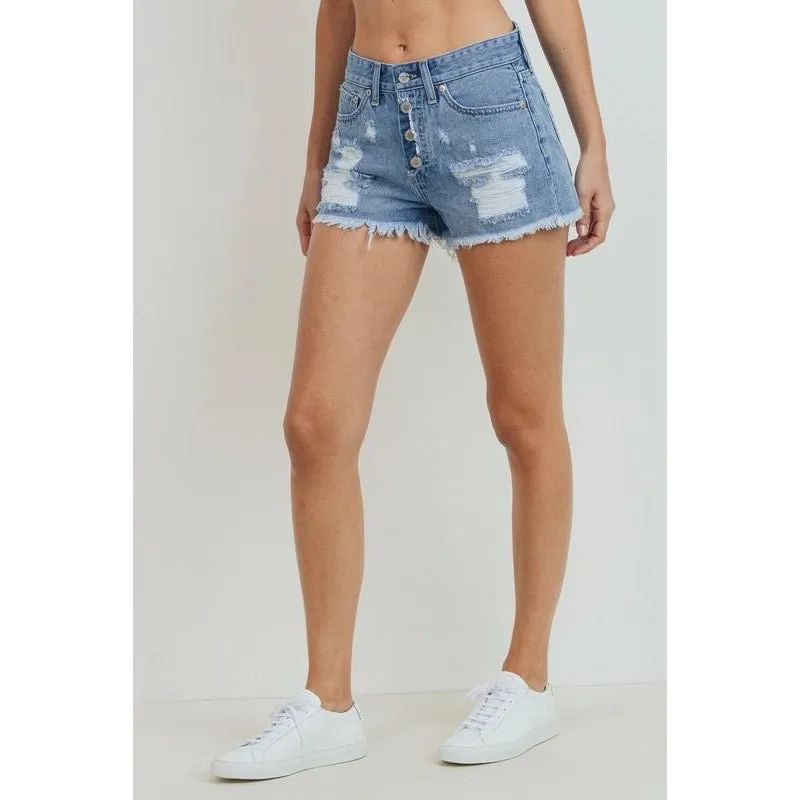 High Rise Frayed Button Down Shorts