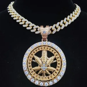 Hip hop style swirling maple leaf pendant necklace for men