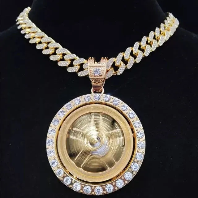 Hip hop style swirling maple leaf pendant necklace for men