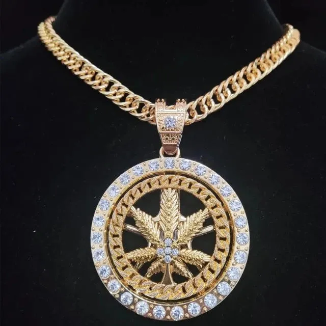 Hip hop style swirling maple leaf pendant necklace for men