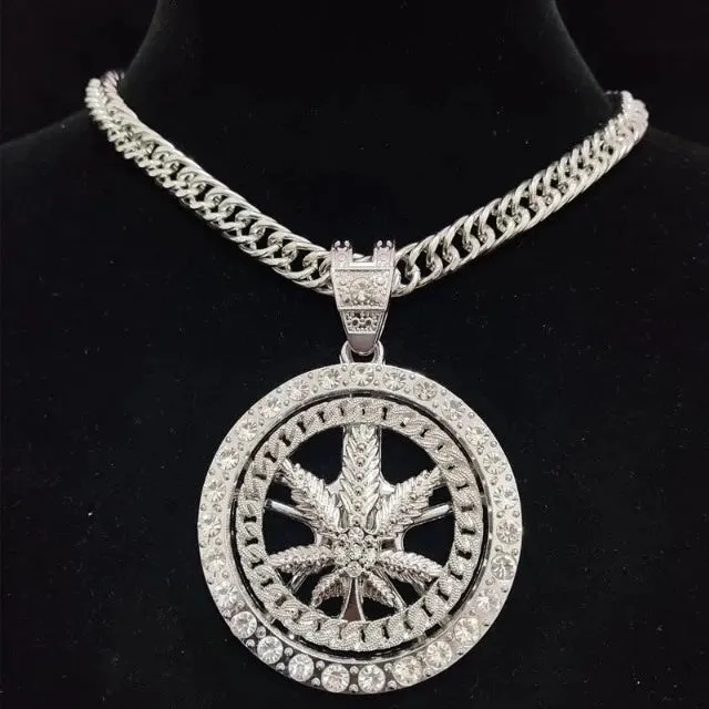 Hip hop style swirling maple leaf pendant necklace for men