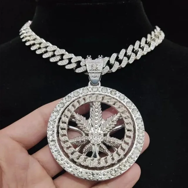 Hip hop style swirling maple leaf pendant necklace for men