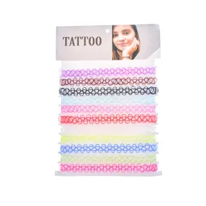 Hot Sale 11 Pcs Colorful Women Vintage Stretch Tattoo Choker Necklace Gothic Punk Grunge Henna Elastic Weave Necklaces Collar
