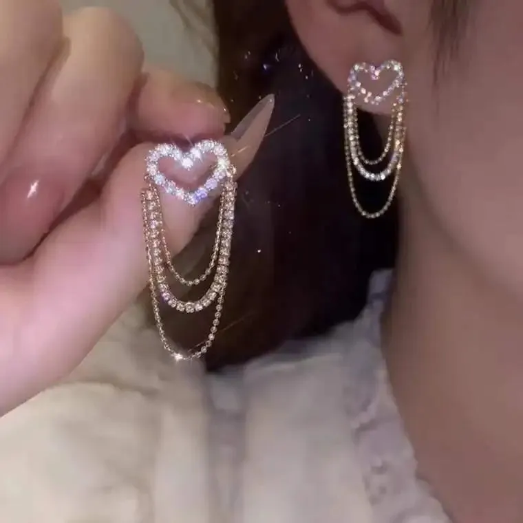 Inlaid Rhinestone Bow Tassel Earrings