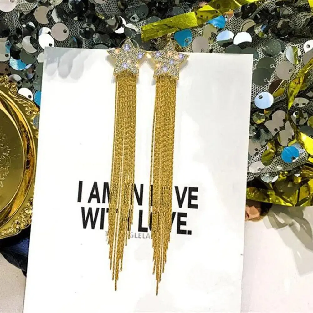 Inlaid Rhinestone Bow Tassel Earrings