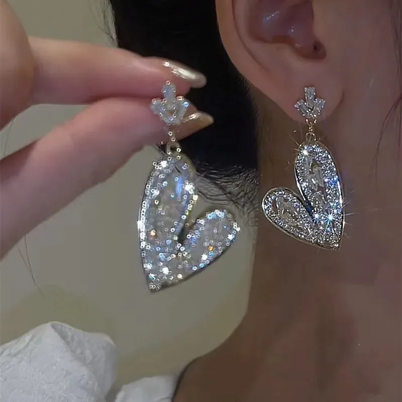 Inlaid Rhinestone Bow Tassel Earrings