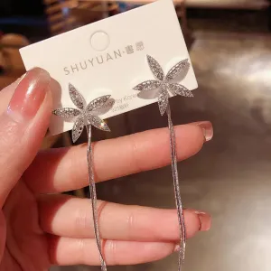 Inlaid Rhinestone Bow Tassel Earrings