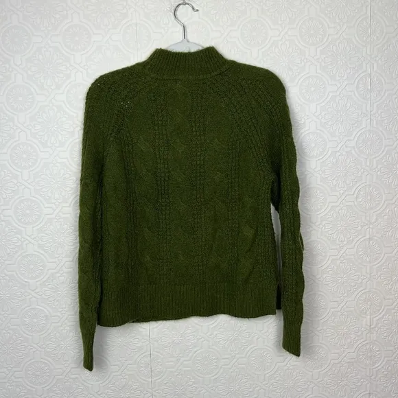 J Crew Mock Neck Cable Knit Sweater Emerald Forrest Green Alpaca JCrew Classic