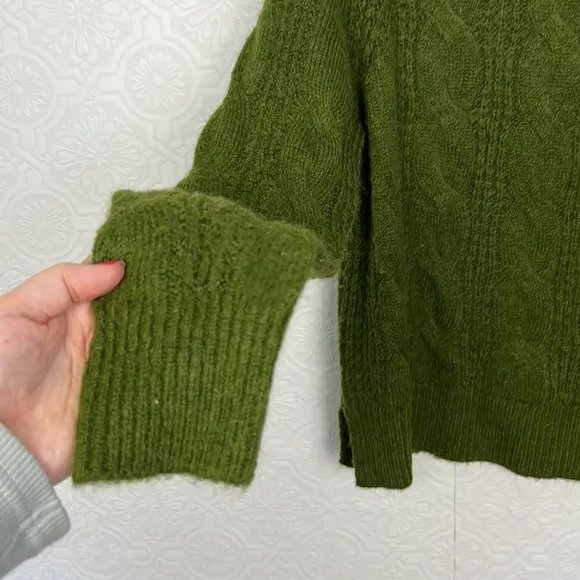 J Crew Mock Neck Cable Knit Sweater Emerald Forrest Green Alpaca JCrew Classic