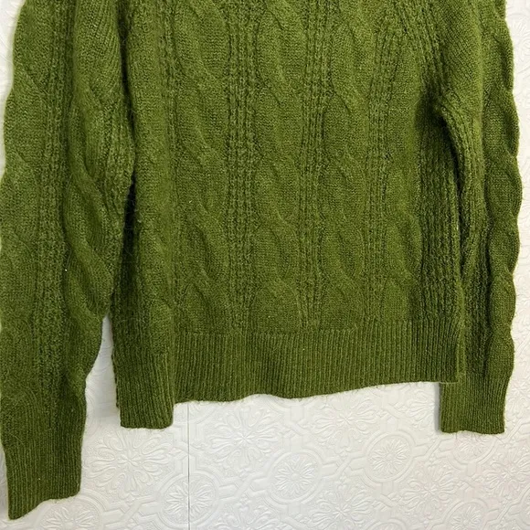 J Crew Mock Neck Cable Knit Sweater Emerald Forrest Green Alpaca JCrew Classic