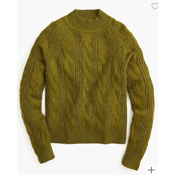 J Crew Mock Neck Cable Knit Sweater Emerald Forrest Green Alpaca JCrew Classic