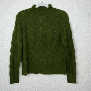 J Crew Mock Neck Cable Knit Sweater Emerald Forrest Green Alpaca JCrew Classic