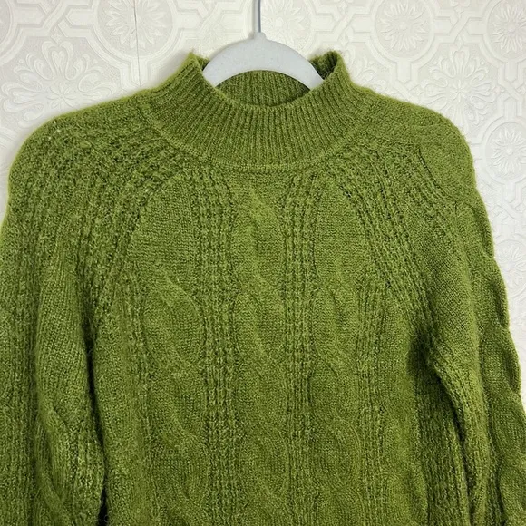 J Crew Mock Neck Cable Knit Sweater Emerald Forrest Green Alpaca JCrew Classic